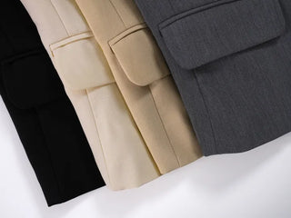 Keru Single Button Short Jacket Collar Pocket Classic