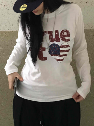 Simple Autumn Cotton Lettering Long Sleeve T-shirt