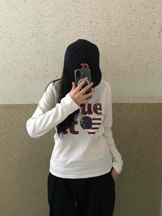 Simple Autumn Cotton Lettering Long Sleeve T-shirt