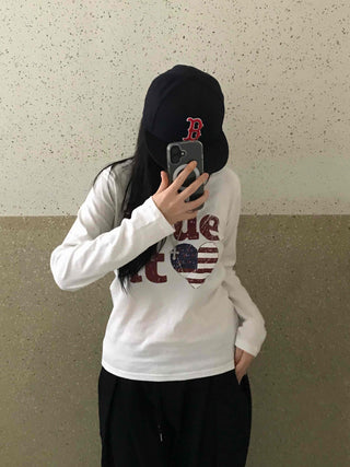 Simple Autumn Cotton Lettering Long Sleeve T-shirt