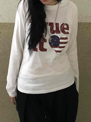Simple Autumn Cotton Lettering Long Sleeve T-shirt