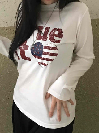 Simple Autumn Cotton Lettering Long Sleeve T-shirt