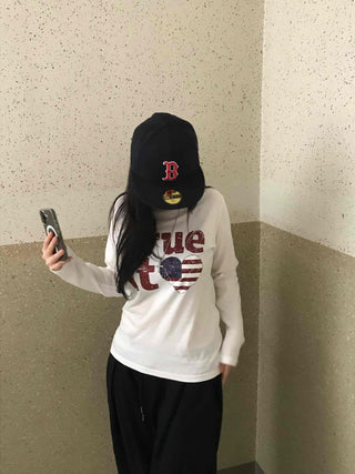 Simple Autumn Cotton Lettering Long Sleeve T-shirt
