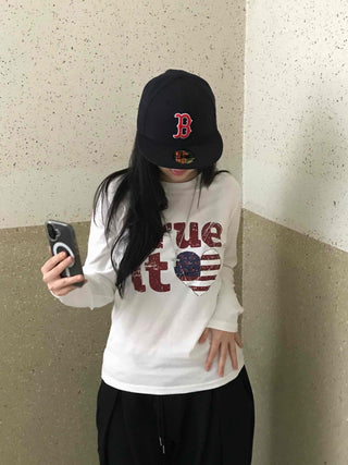 Simple Autumn Cotton Lettering Long Sleeve T-shirt