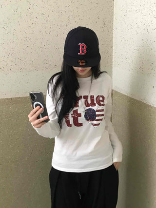 Simple Autumn Cotton Lettering Long Sleeve T-shirt
