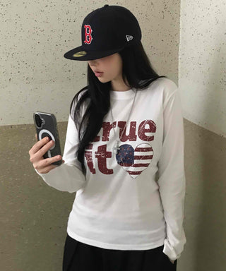 Simple Autumn Cotton Lettering Long Sleeve T-shirt