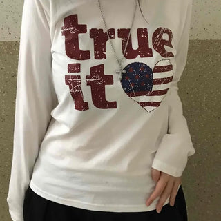 Simple Autumn Cotton Lettering Long Sleeve T-shirt
