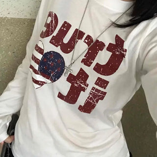 Simple Autumn Cotton Lettering Long Sleeve T-shirt