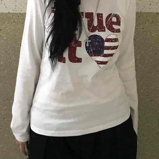 Simple Autumn Cotton Lettering Long Sleeve T-shirt