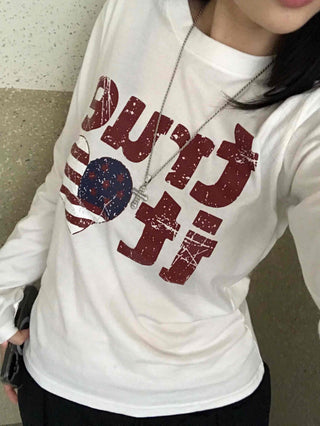 Simple Autumn Cotton Lettering Long Sleeve T-shirt