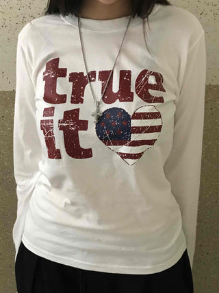 Simple Autumn Cotton Lettering Long Sleeve T-shirt