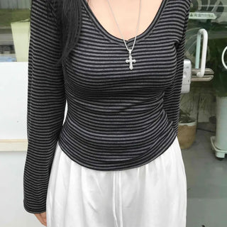 Minimal Arm Cover Striped V-Neck Tee