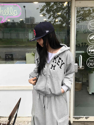 Daily Embroidered Oversized Autumn Zip-up