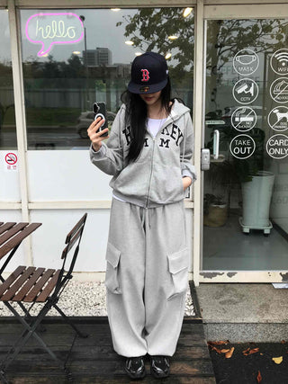 Daily Embroidered Oversized Autumn Zip-up
