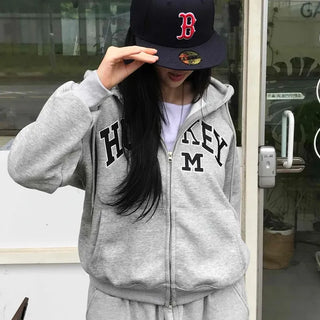 Daily Embroidered Oversized Autumn Zip-up