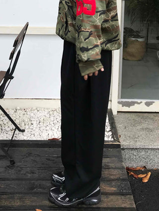 New Basic Cotton Plain Pintuck Long Pants