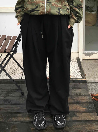 New Basic Cotton Plain Pintuck Long Pants