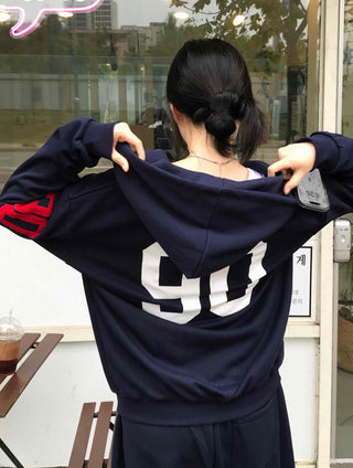 Navy Minimal Oversized Numbering Zip-up