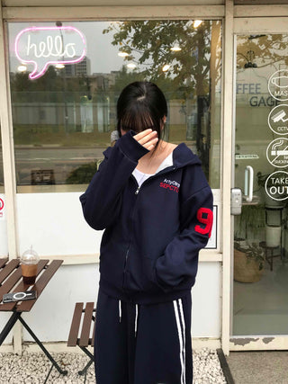 Navy Minimal Oversized Numbering Zip-up
