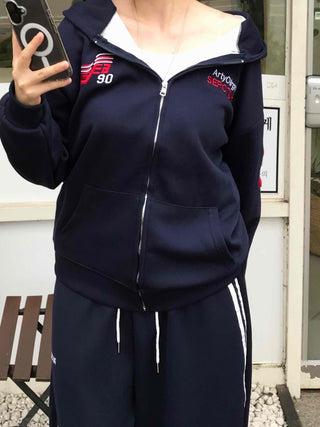 Navy Minimal Oversized Numbering Zip-up
