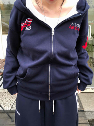 Navy Minimal Oversized Numbering Zip-up
