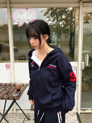 Navy Minimal Oversized Numbering Zip-up