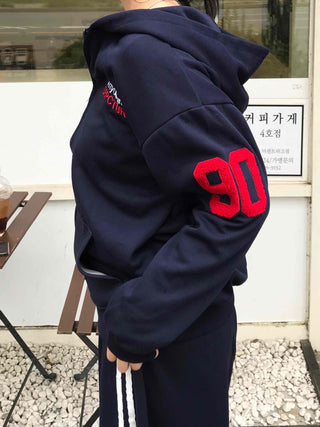 Navy Minimal Oversized Numbering Zip-up