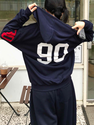 Navy Minimal Oversized Numbering Zip-up