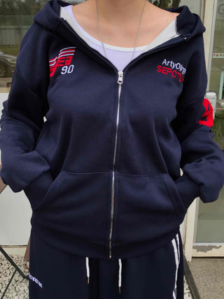 Navy Minimal Oversized Numbering Zip-up