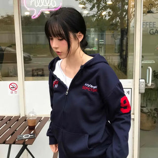 Navy Minimal Oversized Numbering Zip-up