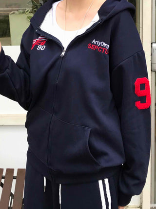 Navy Minimal Oversized Numbering Zip-up