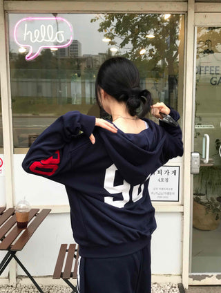Navy Minimal Oversized Numbering Zip-up