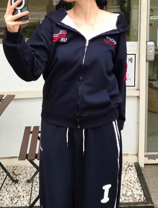 Navy Minimal Oversized Numbering Zip-up
