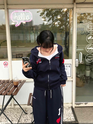 Navy Minimal Oversized Numbering Zip-up