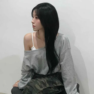 Simple Trendy Eyelet Off-Shoulder Sweatshirt