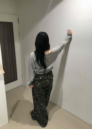 Simple Trendy Eyelet Off-Shoulder Sweatshirt