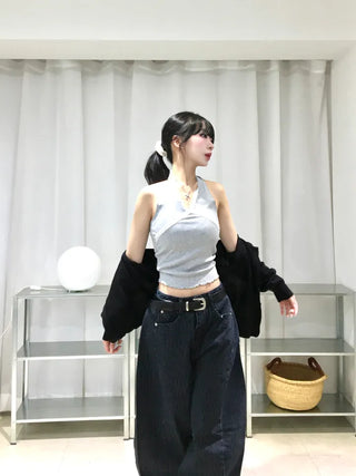 ZED Stripe Balloon Fit Wide Denim Pants