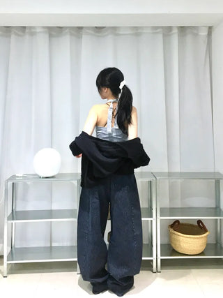 ZED Stripe Balloon Fit Wide Denim Pants