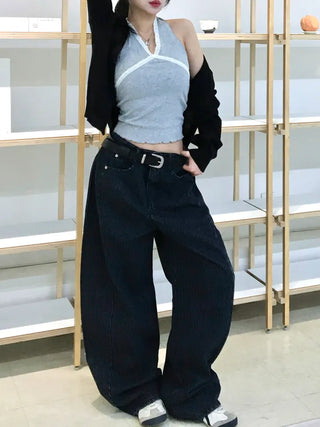 ZED Stripe Balloon Fit Wide Denim Pants
