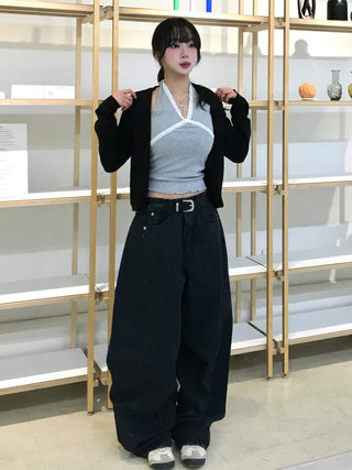 ZED Stripe Balloon Fit Wide Denim Pants
