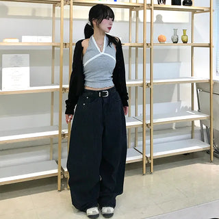 ZED Stripe Balloon Fit Wide Denim Pants