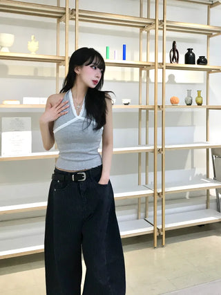 ZED Stripe Balloon Fit Wide Denim Pants