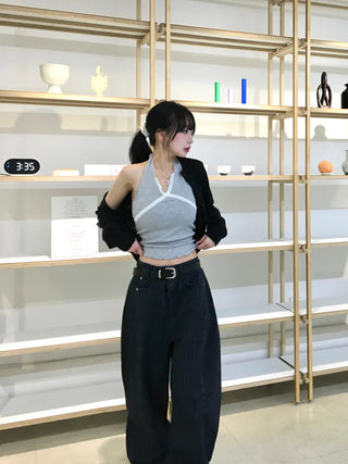ZED Stripe Balloon Fit Wide Denim Pants