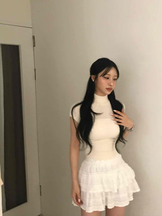 Effortless Chic Knit Turtleneck Short Sleeve T-shirt