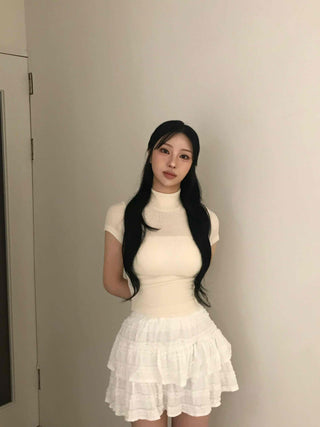 Effortless Chic Knit Turtleneck Short Sleeve T-shirt
