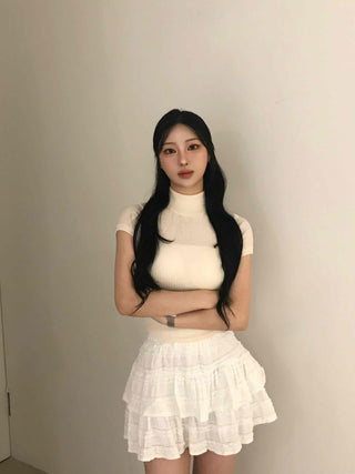 Effortless Chic Knit Turtleneck Short Sleeve T-shirt