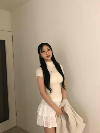 Effortless Chic Knit Turtleneck Short Sleeve T-shirt
