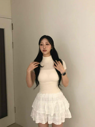Effortless Chic Knit Turtleneck Short Sleeve T-shirt