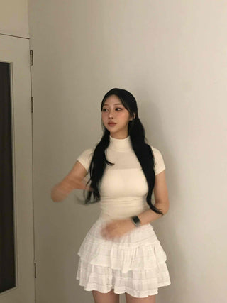 Effortless Chic Knit Turtleneck Short Sleeve T-shirt