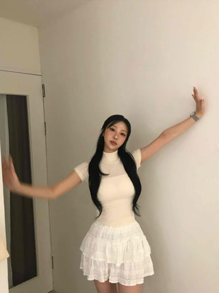 Effortless Chic Knit Turtleneck Short Sleeve T-shirt